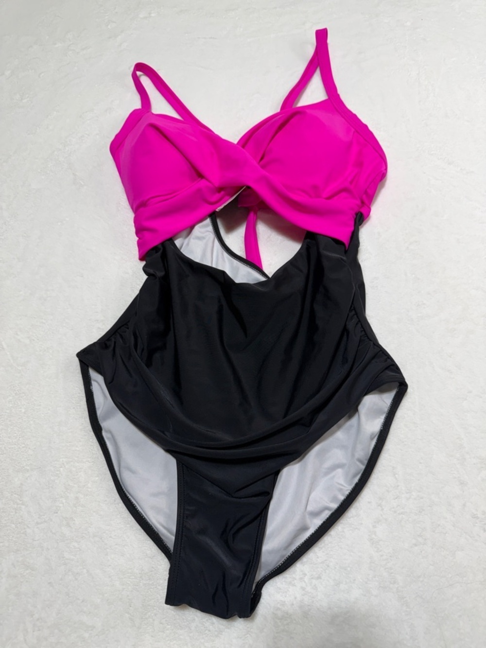 Twist-Front One-Piece Swimsuit in Hot Pink and Black